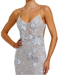 Mac Duggal Women's Floral Embroidered Sleeveless Open Back Gown