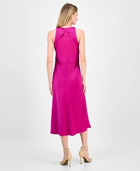 Boss Orange Women's V-Neck Sleeveless Satin Midi Dress