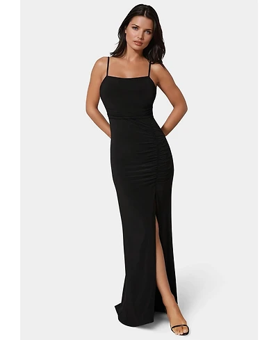 Bebe Women's Ruched High Slit Solid Dress