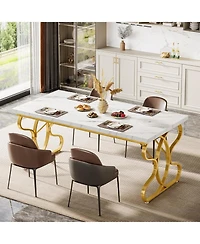 Tribesigns 63-Inch Dining Table for 4-6 People, Rectangular Modern Kitchen Dinner Table for Dining Room, White Faux Marble and Gold