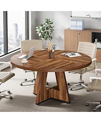 47-Inch Modern Office Desk, Round Home Desk for 4–6 People, Wood Tabletop & Sturdy Base