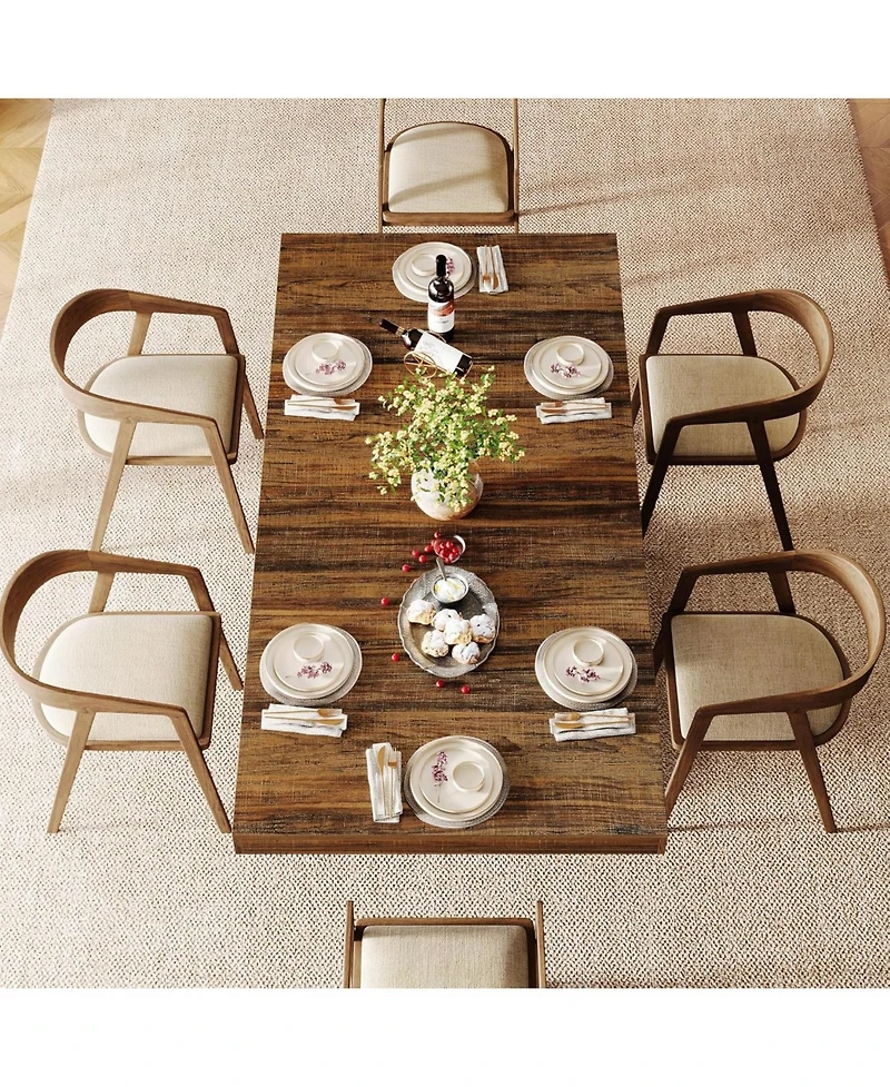 Tribesigns 63'' Dining Table for 4-6, Farmhouse Wooden Rectangular Dinner Table with Geometric Relief, Pedestal Base