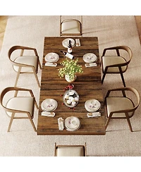 Tribesigns 63'' Dining Table for 4-6, Farmhouse Wooden Rectangular Dinner Table with Geometric Relief, Pedestal Base