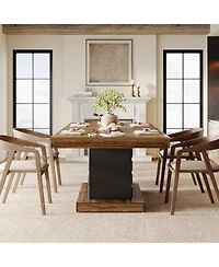 Tribesigns 63'' Dining Table for 4-6, Farmhouse Wooden Rectangular Dinner Table with Geometric Relief, Pedestal Base