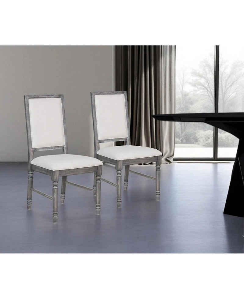 Set of Two Upholstered Linen Dining Side Chairs