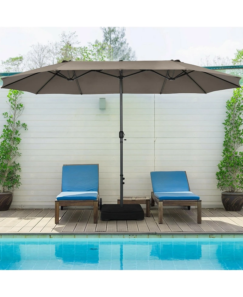Gymax 15 ft Double-Sided Patio Umbrella Market Twin w/ Enhanced Base