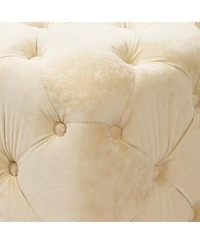 Velvet Upholstered Cube Ottoman with Tufted Design Hidden Storage and Gold Legs Multi Functional Footstool or Accent Seat for Living Room Bedroom-T