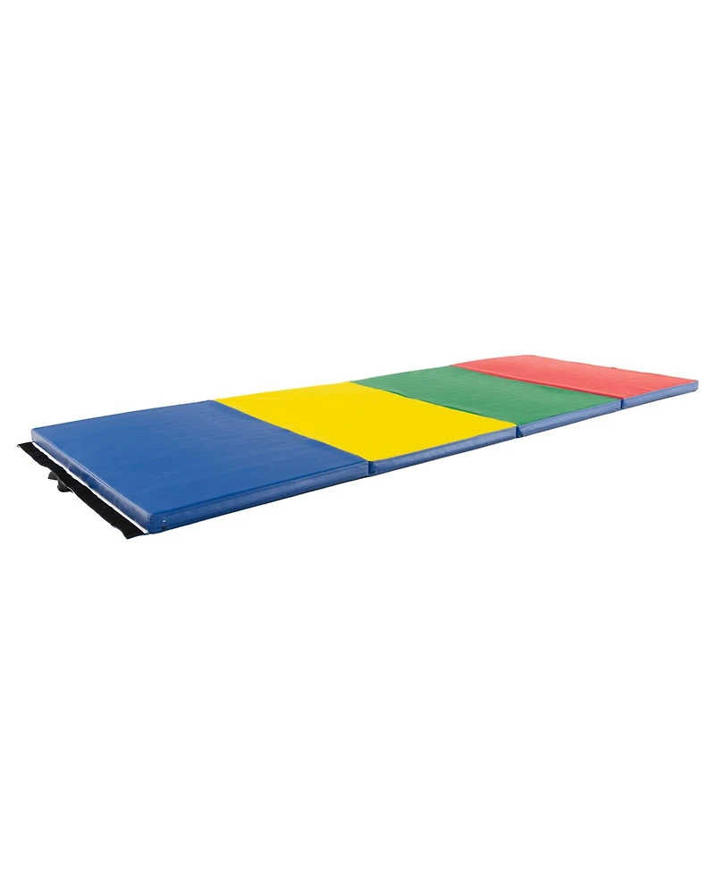 4-Panel Pu Leather Folding Exercise Mat with Carrying Handles-Multicolor