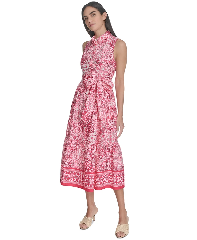 Jessica Howard Petite Printed Tie-Waist Sleeveless Midi Dress