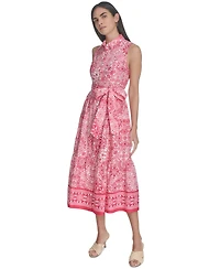 Jessica Howard Petite Printed Tie-Waist Sleeveless Midi Dress