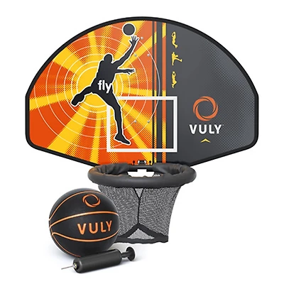 Vuly Trampolines Basketball Set Attachment with Backboard, Netted Hoop, Mini Basketball, and Hand Air Pump Compatible with Trampolines and Swing Sets