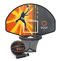 Vuly Trampolines Basketball Set Attachment with Backboard, Netted Hoop, Mini Basketball, and Hand Air Pump Compatible with Trampolines and Swing Sets