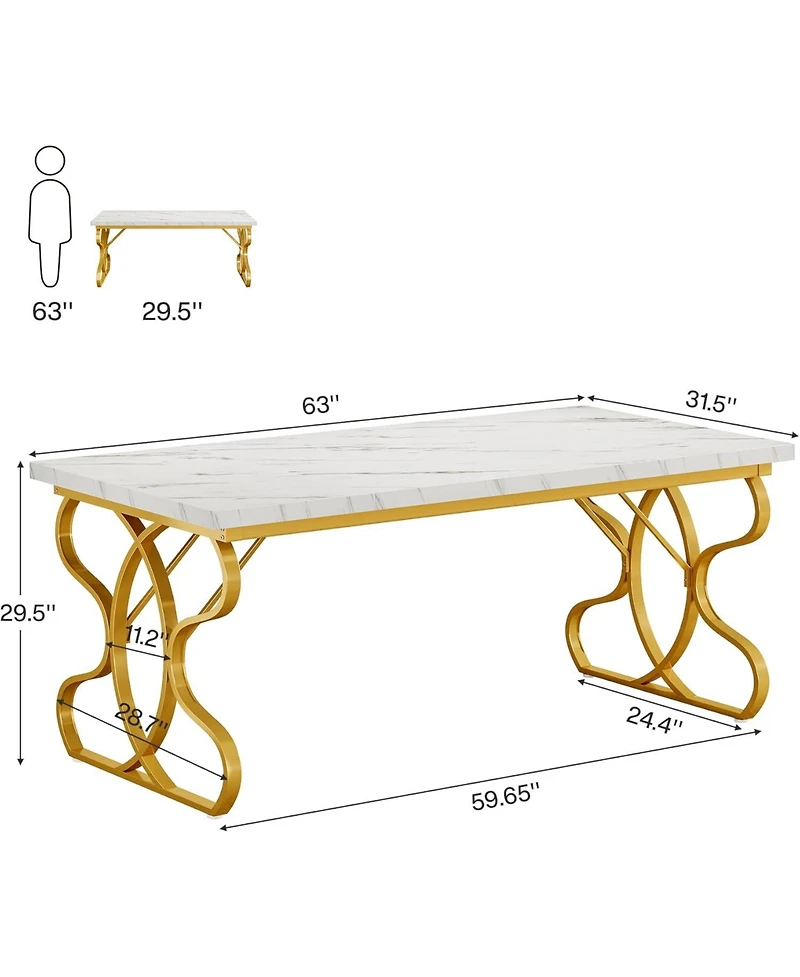 Tribesigns 63-Inch Computer Desk, Modern Executive Desk with Gold Metal Legs, Large Sturdy Writing Table for Home Office, White and Gold