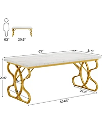 Tribesigns 63-Inch Computer Desk, Modern Executive Desk with Gold Metal Legs, Large Sturdy Writing Table for Home Office, White and Gold