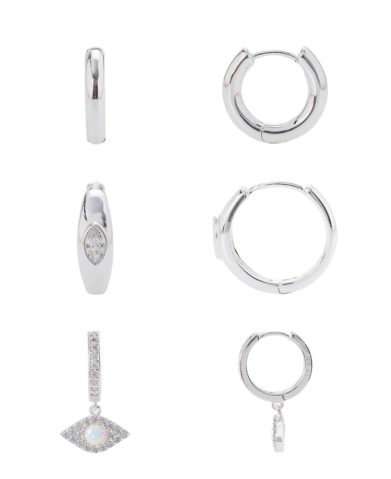 Unwritten Cubic Zirconia and Opal Evil Eye Hoop Trio Earring Set