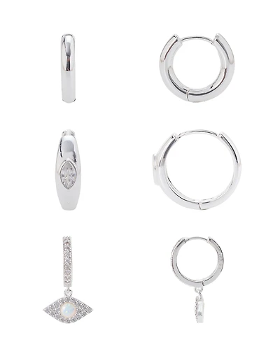 Unwritten Cubic Zirconia and Opal Evil Eye Hoop Trio Earring Set