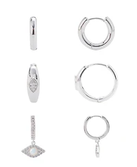 Unwritten Cubic Zirconia and Opal Evil Eye Hoop Trio Earring Set