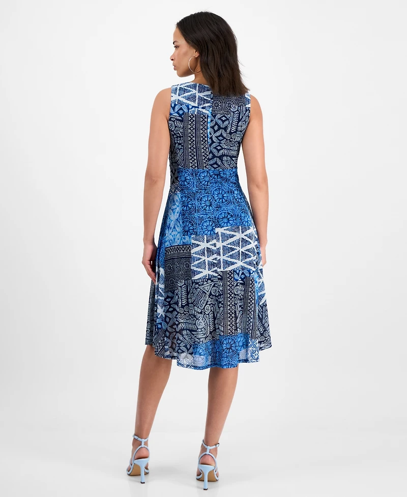 Robbie Bee Petite Printed Tie-Waist Sleeveless Dress