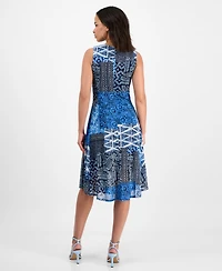 Robbie Bee Petite Printed Tie-Waist Sleeveless Dress