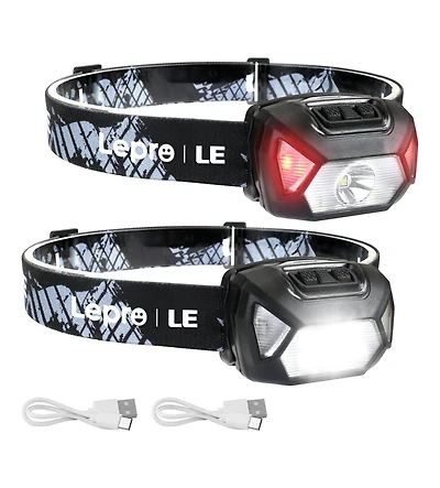 Lepro Headlamp Rechargeable, Led Head Lamp with 6 Modes for Camping & Hiking Gear Essentials, IPX4 Waterproof High Lumen Bright Headlight Flashlights