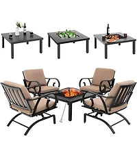 Gymax 5PCS Cushioned Patio Dining Set Heavy-Duty Rocking Chairs with 4-in-1 Fire Pit Table