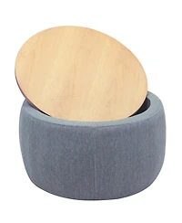 Round Upholstered Storage Ottoman with Removable Top for Use as Coffee Table or Footstool Handmade Accent Living Room Bedroom-The Pop Home