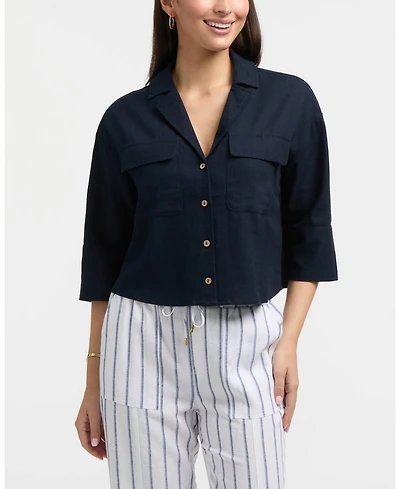 Ellen Tracy Women's 3/4 Sleeve Notch Collar Top