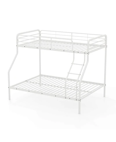 Twin over Full Metal Bunk Bed with Inclined Ladder Safety Guardrail, Slat Support