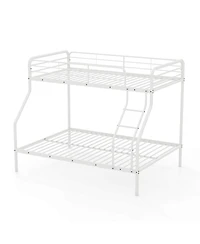 Twin over Full Metal Bunk Bed with Inclined Ladder Safety Guardrail, Slat Support