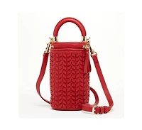 Susu Red Leather Purse Mini Crossbody Bag Weave Small Bucket Bag Women's Handbag