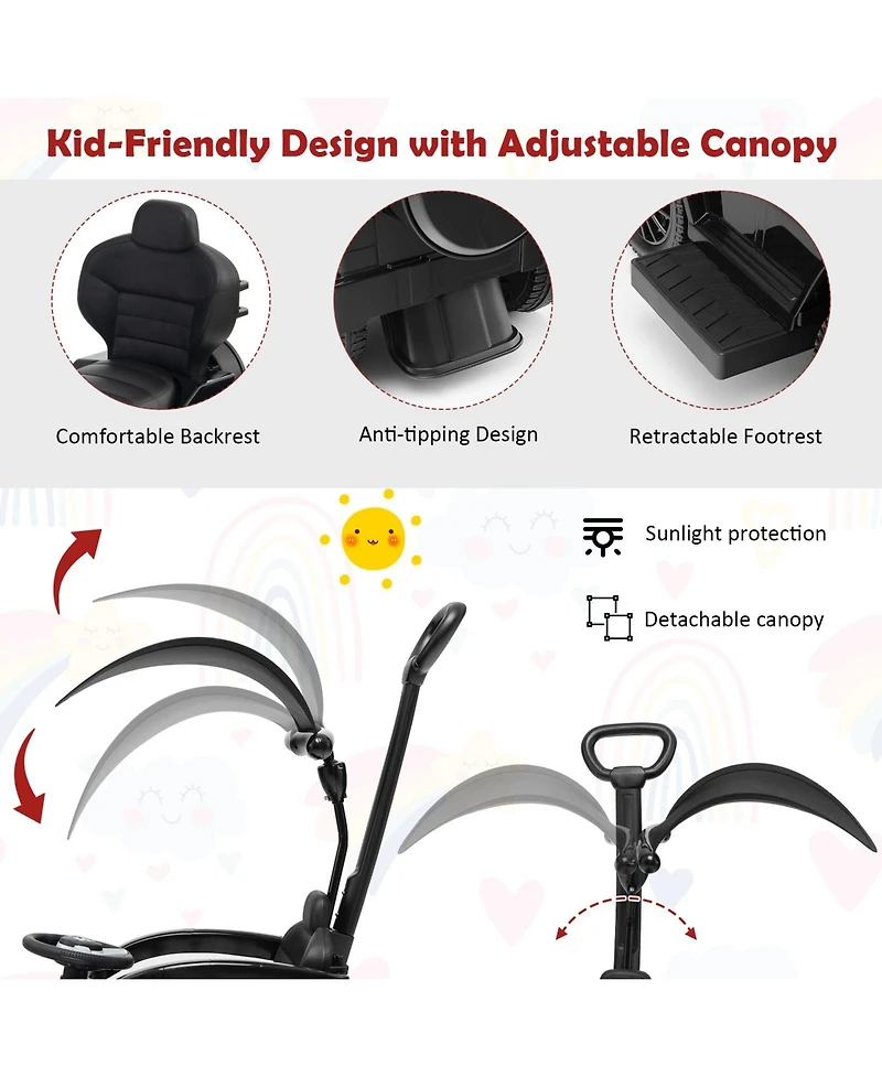 3-In-1 Kids Ride on Mercedes Benz G350 Push Car with Canopy