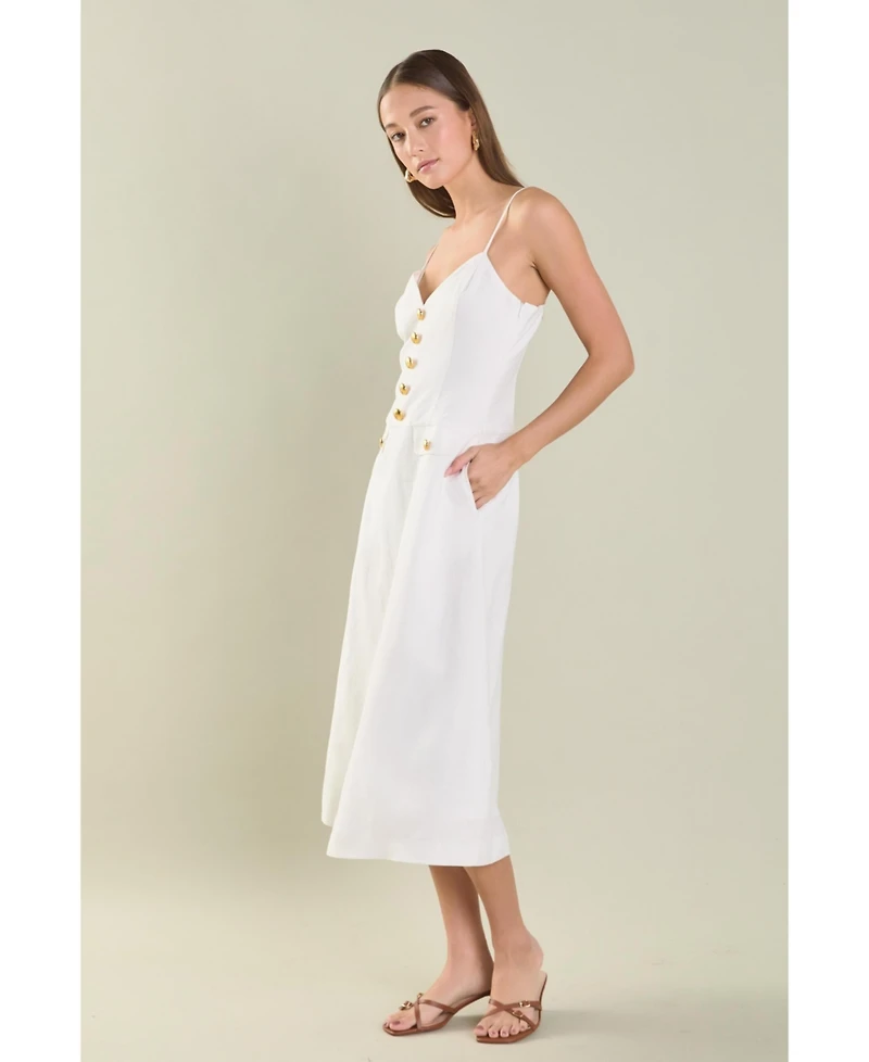 endless rose Women's Linen Buttoned Midi Dress