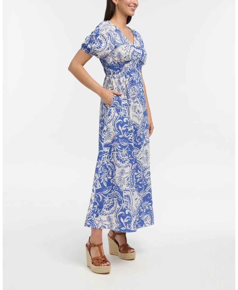 Ellen Tracy Women's V-Neck Dress with Smocking Detail