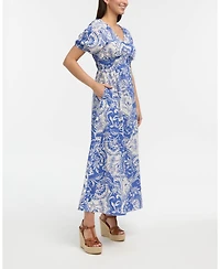 Ellen Tracy Women's V-Neck Dress with Smocking Detail