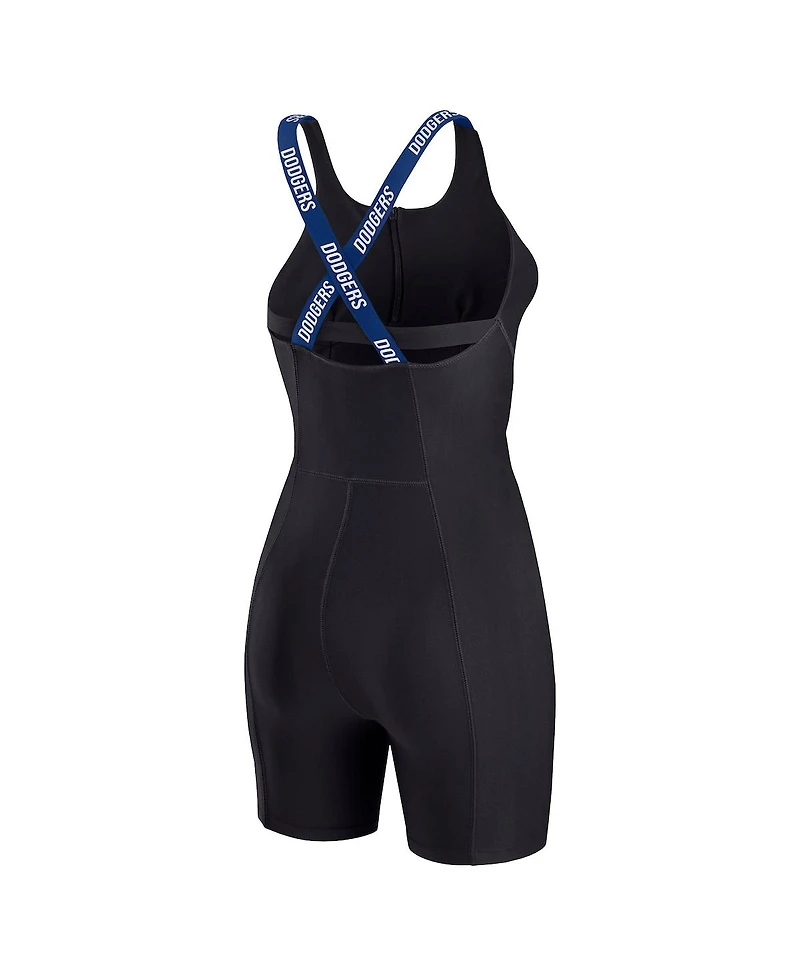 Wear By Erin Andrews Women's Black Los Angeles Dodgers Bodycon Quarter-Zip Romper