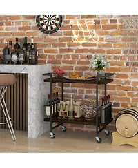 2-tier Home Bar Cart with Lockable Wheels and Heavy-Duty Metal Frame