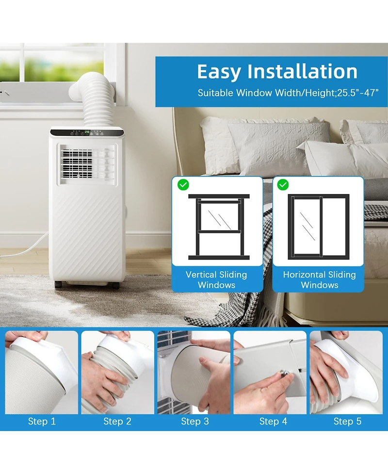 8000 Btu 3-in-1 Portable Air Conditioner for 250 Sq.ft with Remote Control