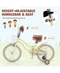 18 Inch Kids Bike Adjustable with Training Wheels Ages 3-8 Years Olds