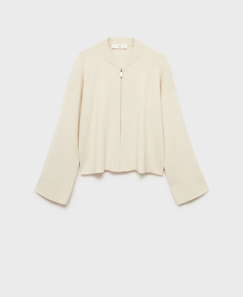 Mango Women's Rib-Knit Zipper Jacket
