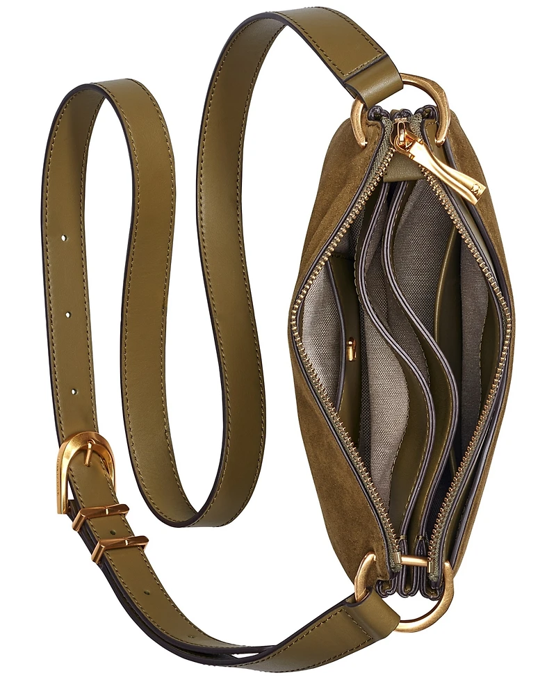 Donna Karan New York Glenwood Zippered Suede Crossbody with Beaded Tassel Detail