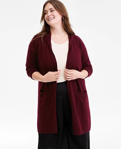 Charter Club Plus Hooded 100% Cashmere Cardigan, Macy's Exclusive