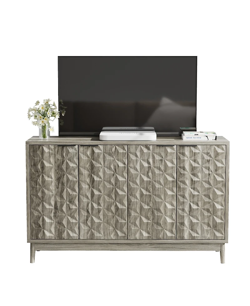 Streamdale Modern Grey Buffet Cabinet with 4 Doors