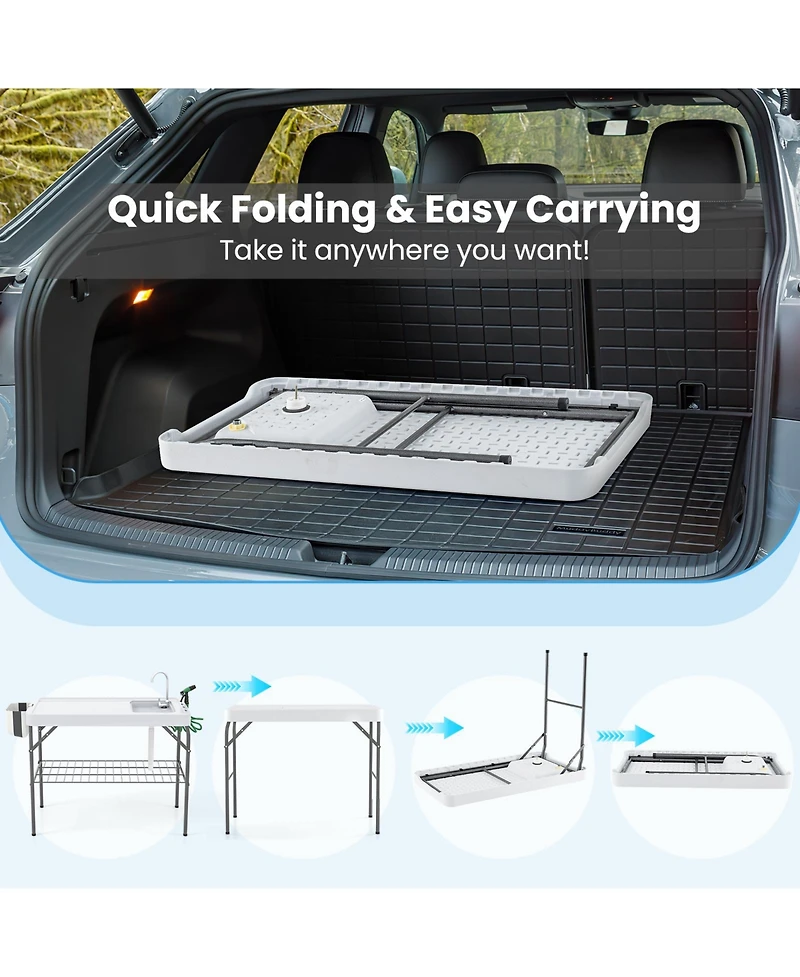 2 in 1 Folding Fish Cleaning Table with Sink and Faucet for Patio Bbq