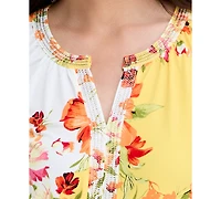 Jm Collection Women's Printed Embellished Split-Neck Top, Exclusively at Macy's
