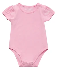 Guess Baby Girls 2-Piece Short Sleeve Bodysuit and Embroidered Overall Set