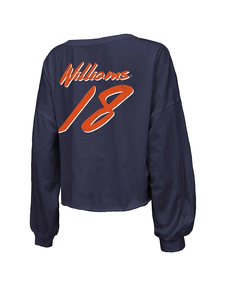 Majestic Women's Caleb Williams Navy Chicago Bears Name Number Off-Shoulder Script Cropped Long Sleeve V-Neck T-Shirt