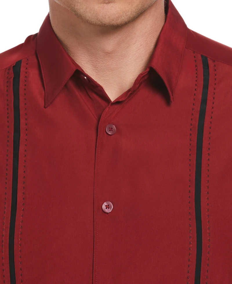 Cubavera Men's Pick Stitch Panel Short Sleeve Button-Down Shirt