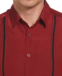 Cubavera Men's Pick Stitch Panel Short Sleeve Button-Down Shirt