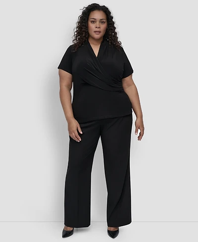 Dkny Plus Short-Sleeve Faux-Wrap Top