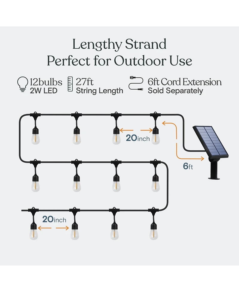Ambience Pro 27 ft. Outdoor Solar Led 2-Watt String Lights with Warm White Hue